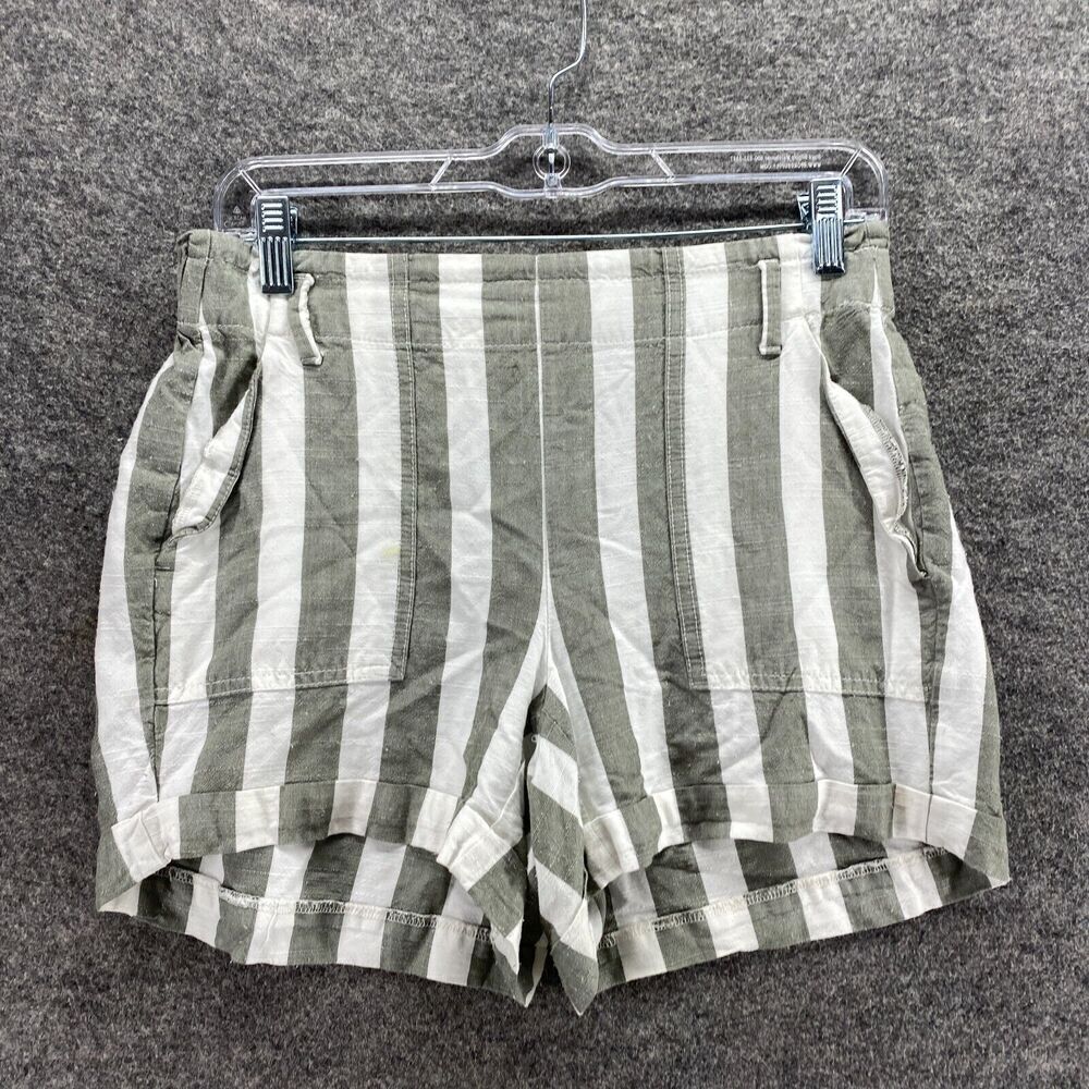 Loft Shorts Women Gray Striped S Small Rayon Mid Rise Chino Elastic Waist - Picture 3 of 10